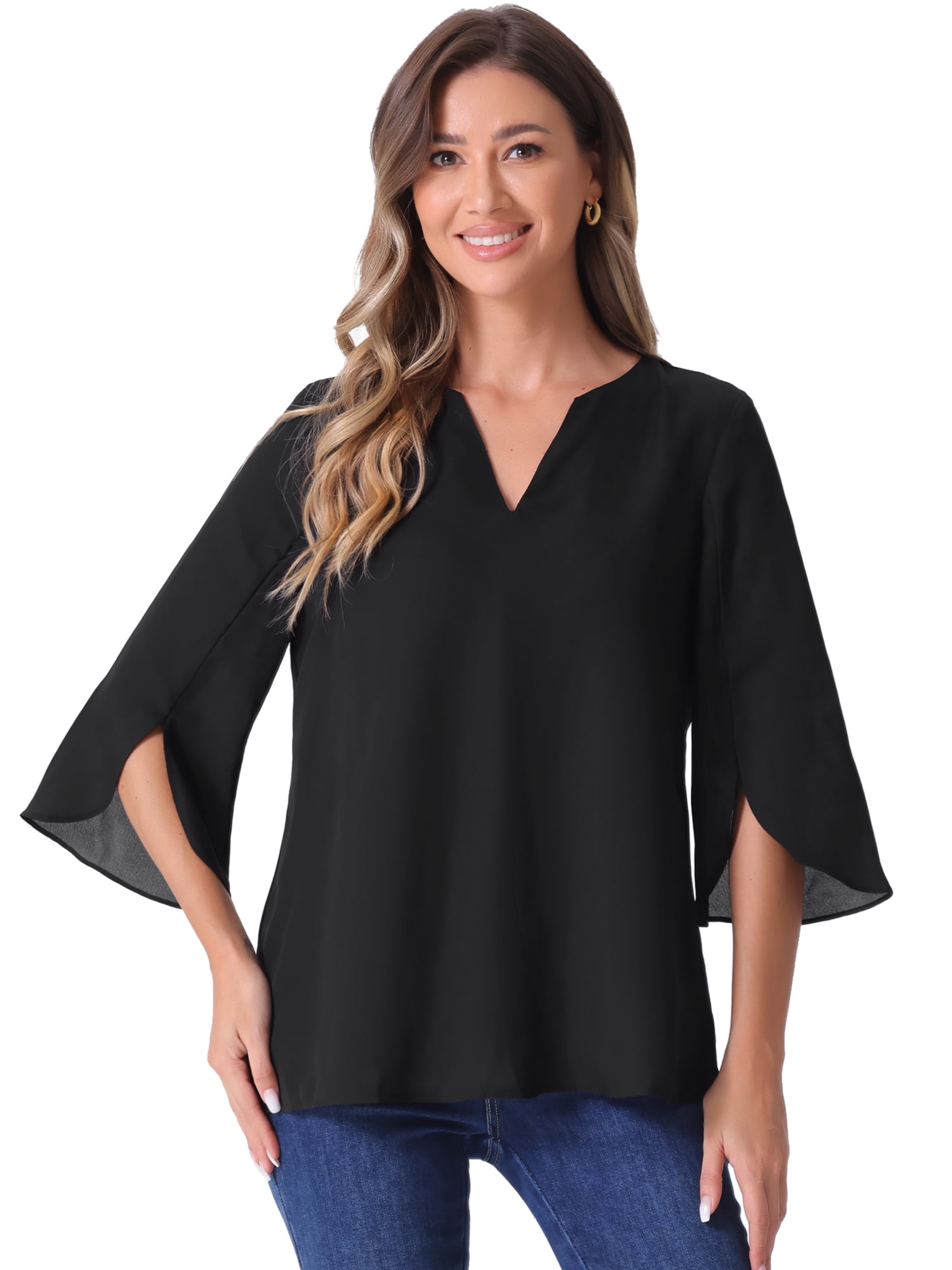 DARING DIVA Women's Chiffon Flowy Mesh Shirt Loose Work Tunic Blouse Top Black XS
