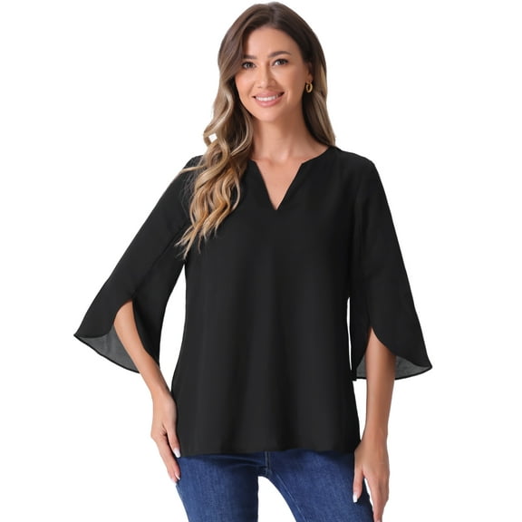 DARING DIVA Women's Chiffon Flowy Mesh Shirt Loose Work Tunic Blouse Top Black XS