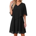 thumbnail image 1 of DARING DIVA Women's Chiffon Half Sleeve V Neck Wedding Guest Dress S Black, 1 of 7