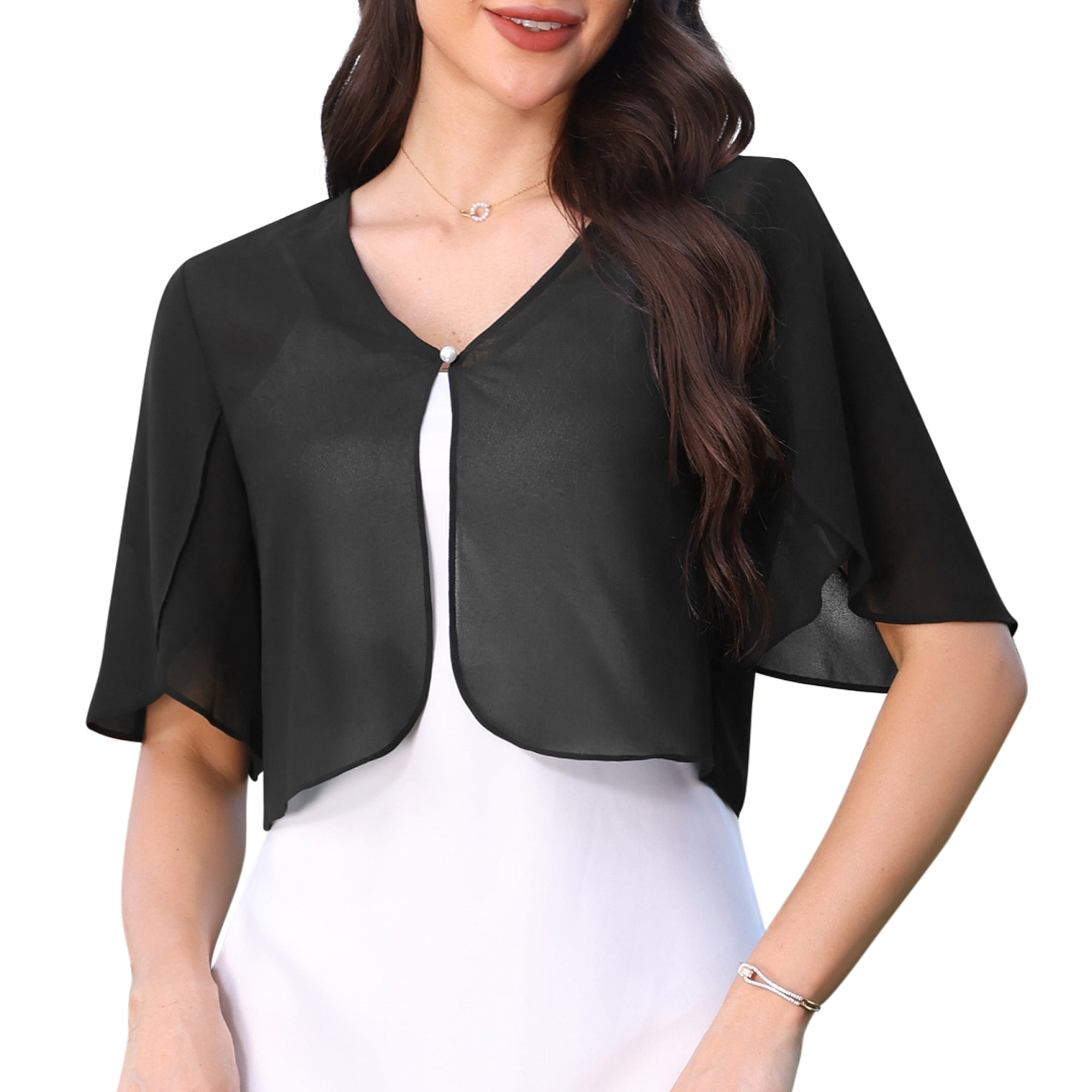 DARING DIVA Women's Chiffon Open Front Ruffle Short Sleeve Cardigan XL Black