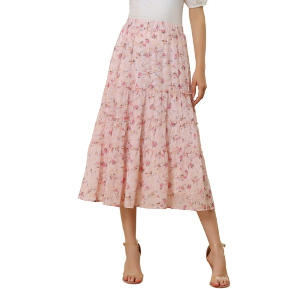 DARING DIVA Women's Chiffon Tiered A-Line Maxi Skirt 3XL Pink