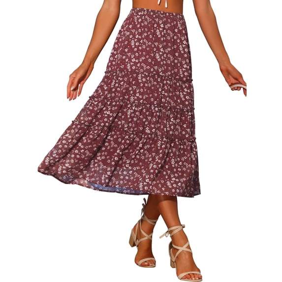 DARING DIVA Women's Chiffon Tiered A-Line Maxi Skirt XL Brown