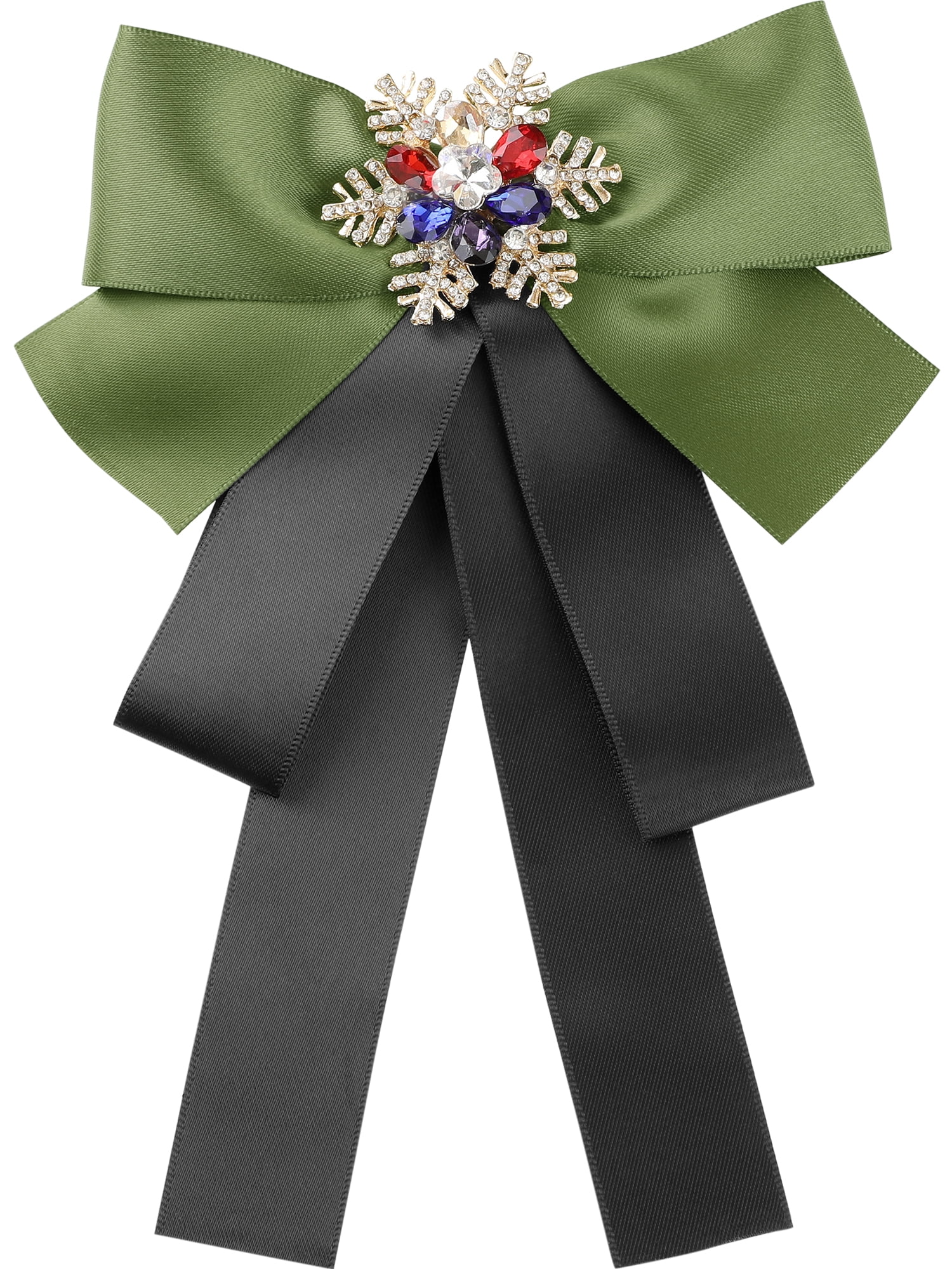 DARING DIVA Women's Christmas Snowflakes Rhinestone Ribbon Big Bow Tie Green Black