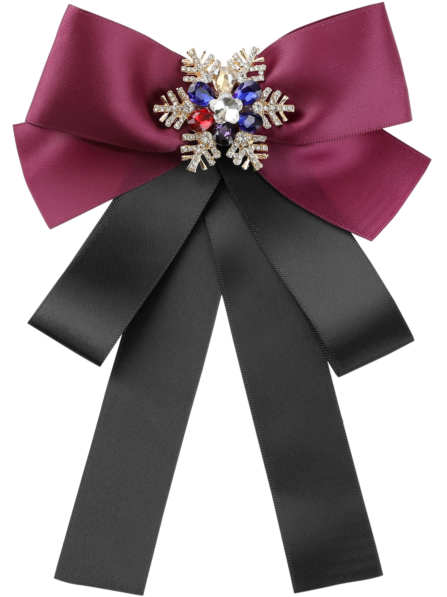 DARING DIVA Women's Christmas Snowflakes Rhinestone Ribbon Big Bow Tie Red Black