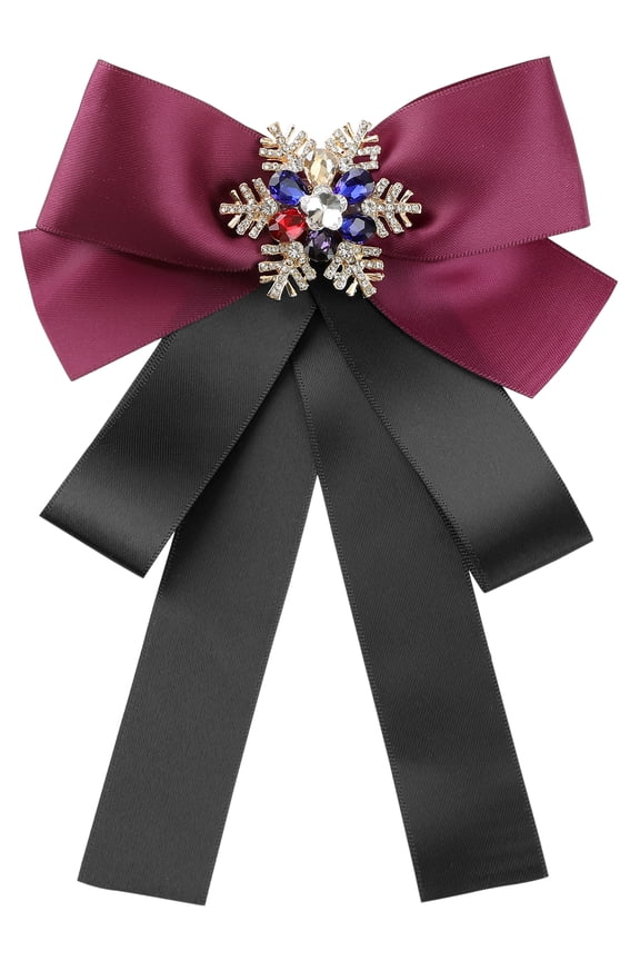 Women's Christmas Snowflakes Rhinestone Ribbon Big Bow Tie Red Black