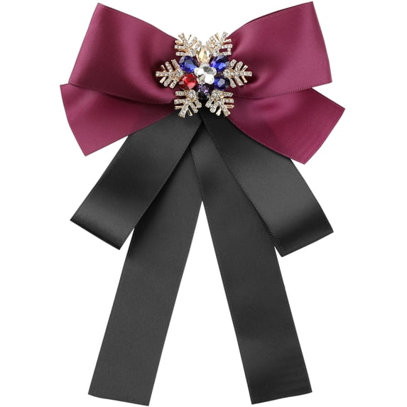DARING DIVA Women's Christmas Snowflakes Rhinestone Ribbon Big Bow Tie Red Black