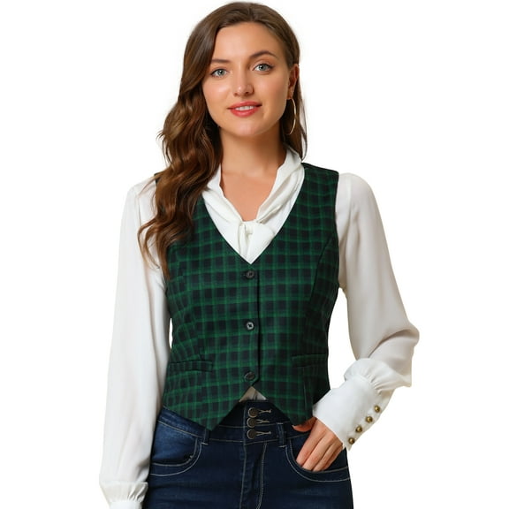 DARING DIVA Women's Cinched Waist Asymmetric Stretchy Plaid Jacket L Green