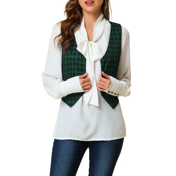 DARING DIVA Women's Cinched Waist Asymmetric Stretchy Plaid Jacket S Green