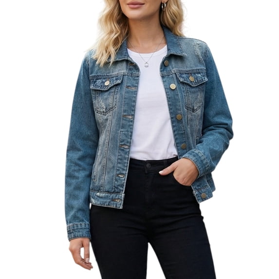 DARING DIVA Women's Classic Washed Long Sleeve Denim Jackets With Pockets S Grey Blue