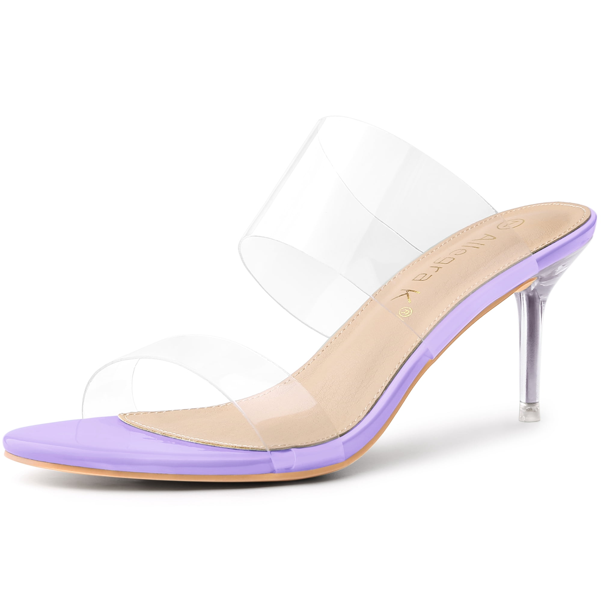 DARING DIVA Women's Clear Slide Stiletto Heels Clear Sandals Purple 7