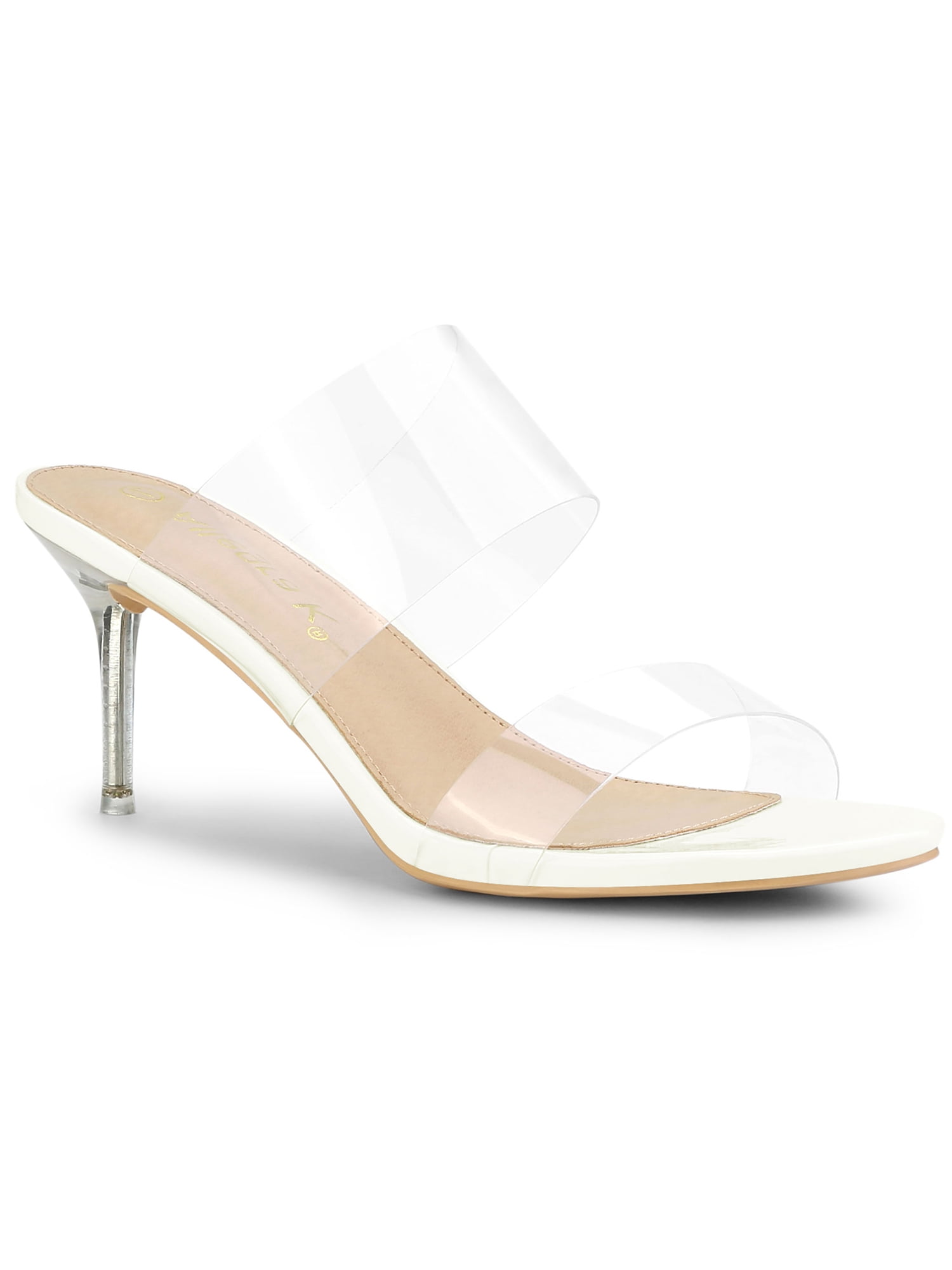 DARING DIVA Women's Clear Slide Stiletto Heels Clear Sandals White 8