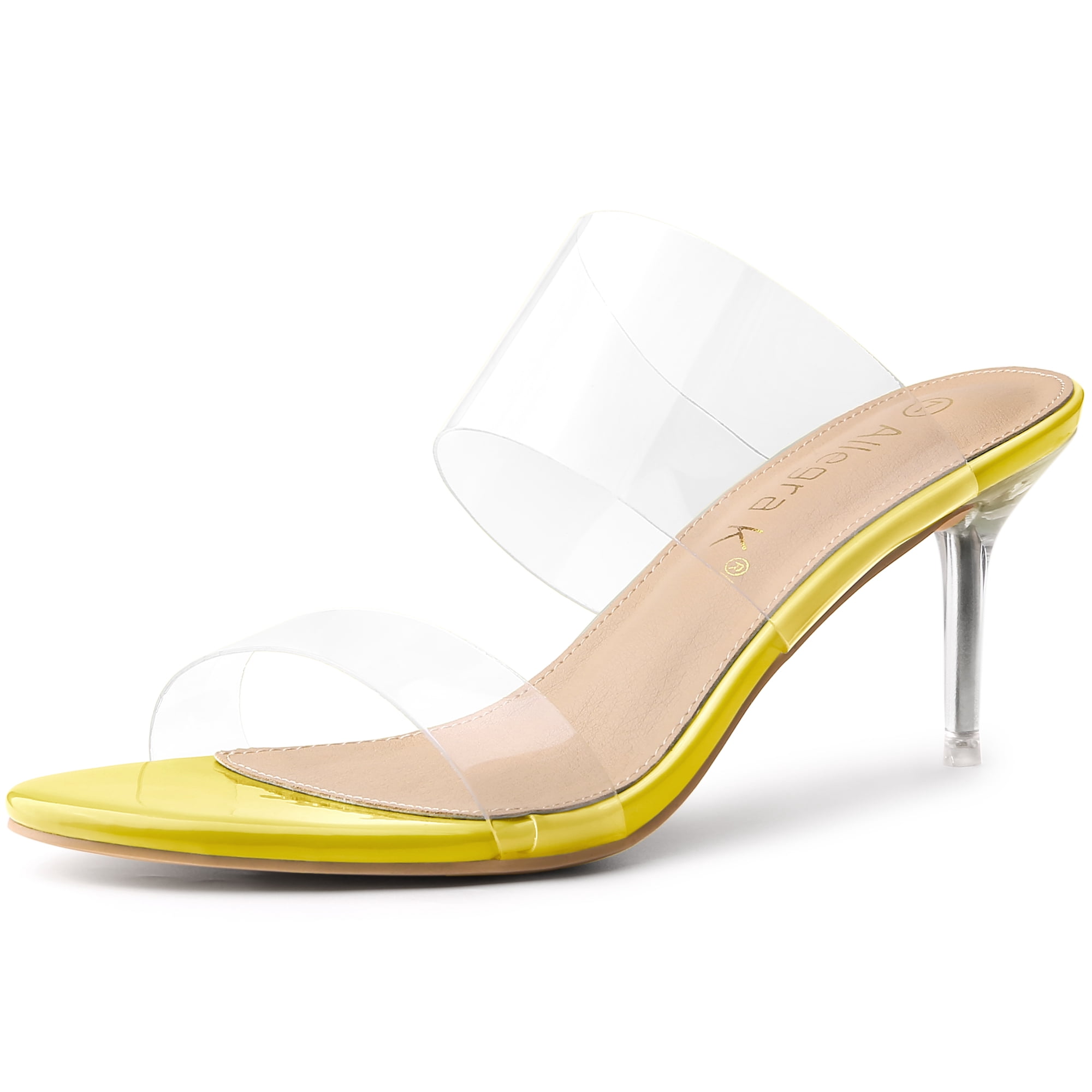 DARING DIVA Women's Clear Slide Stiletto Heels Clear Sandals Yellow 9