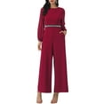 thumbnail image 1 of DARING DIVA Women's Cocktail Long Sleeve Beaded Wide Leg Jumpsuits S Wine Red, 1 of 6