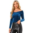 thumbnail image 1 of DARING DIVA Women's Cocktail Long Sleeve Off-Shoulder Velvet Tops XL Peacock Blue, 1 of 6