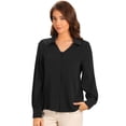 thumbnail image 1 of DARING DIVA Women's Collar Button Down V Neck Blouse Top Shirt XL Black, 1 of 6