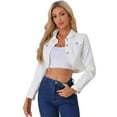 thumbnail image 1 of DARING DIVA Women's Collared Button Down Long Sleeve Crop Denim Jackets S White, 1 of 6