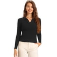 thumbnail image 1 of DARING DIVA Women's Collared Ribbed Knit Long Sleeve  Blouse M Black, 1 of 6