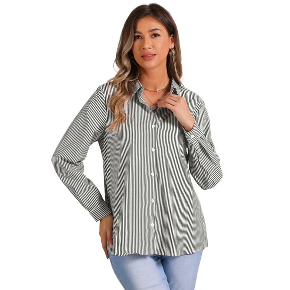 DARING DIVA Women's Collared Striped Button Down Long Sleeve Work Shirt XS Black