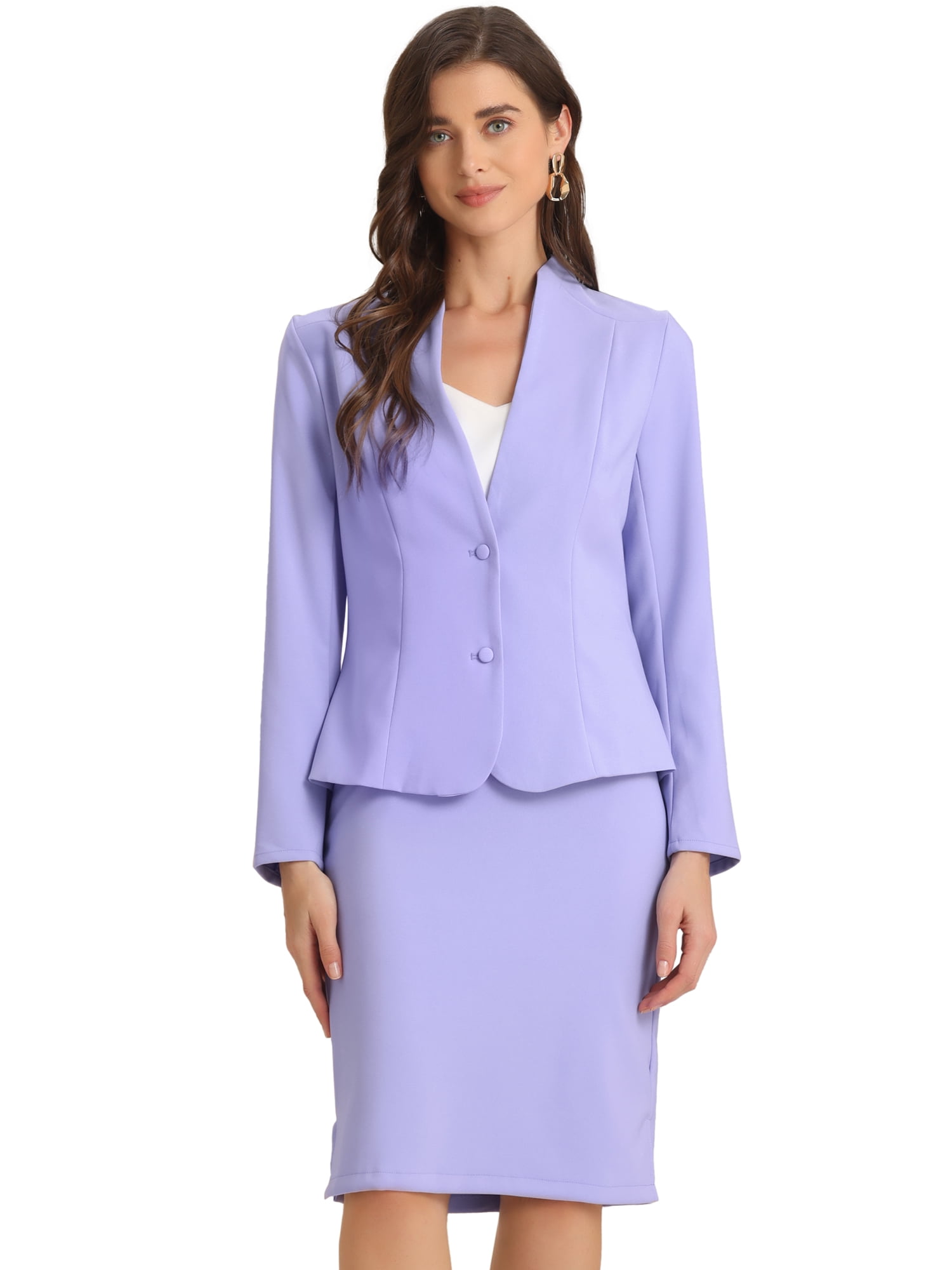 DARING DIVA Women's 2-Piece Business Blazer Pencil Skirt Suit Set M Light Purple