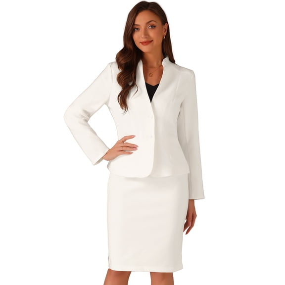 DARING DIVA Women's 2-Piece Business Blazer Pencil Skirt Suit Set S White