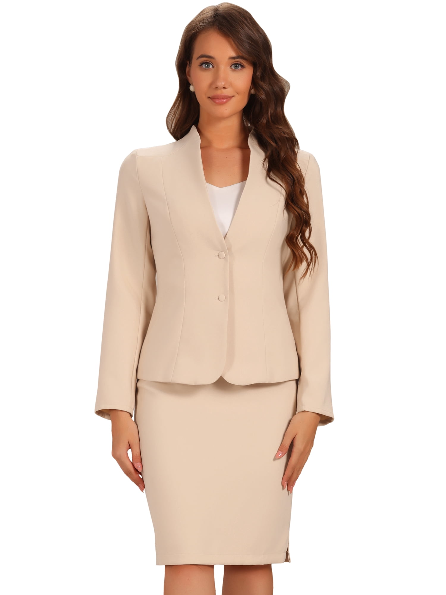 DARING DIVA Women's 2-Piece Business Blazer Pencil Skirt Suit Set XL Beige