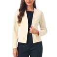 thumbnail image 1 of DARING DIVA Women's Collarless Business Outfits Open Front Suit Blazer L Beige, 1 of 6