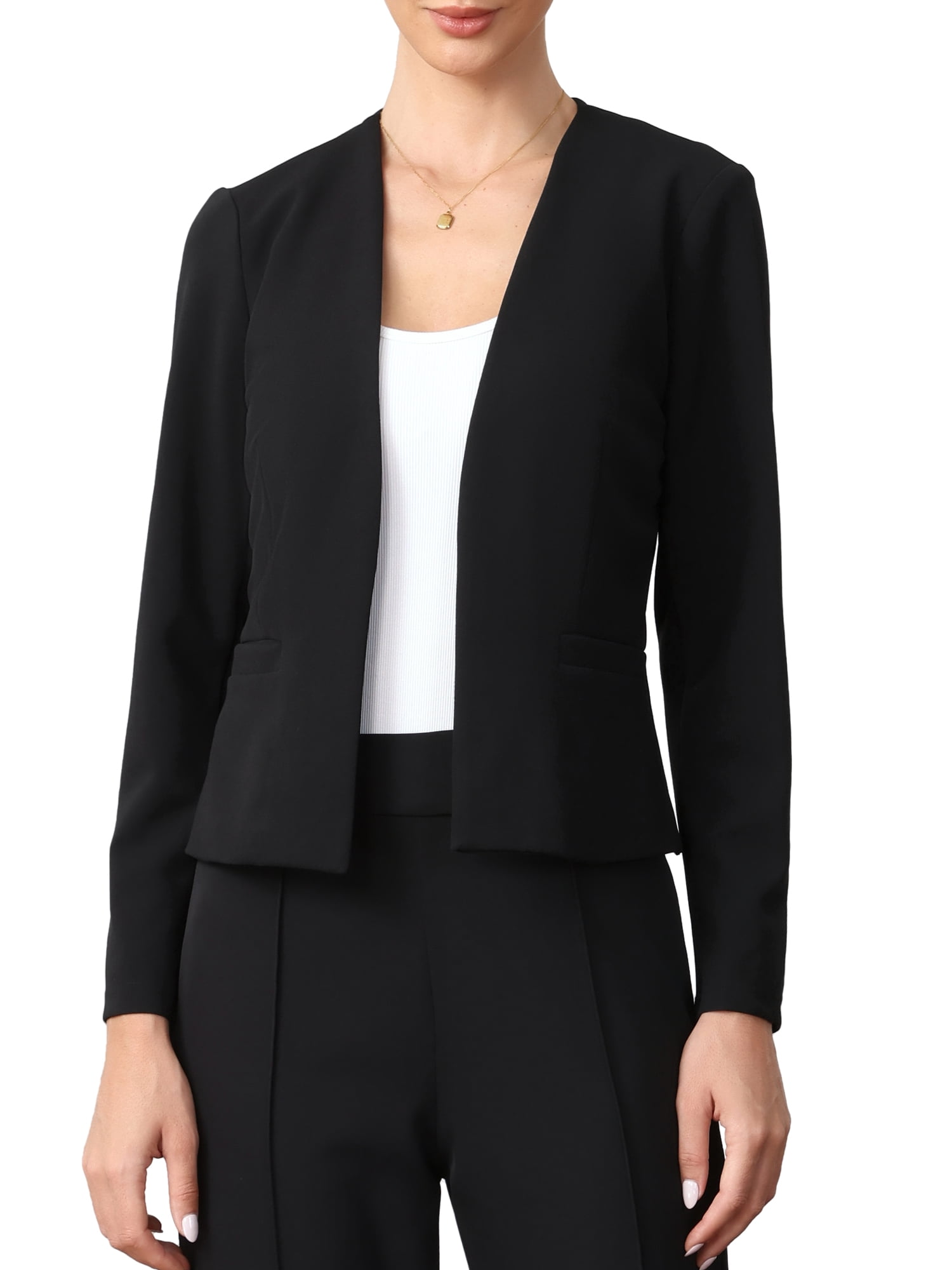 DARING DIVA Women's Collarless Business Outfits Open Front Suit Blazer L Black