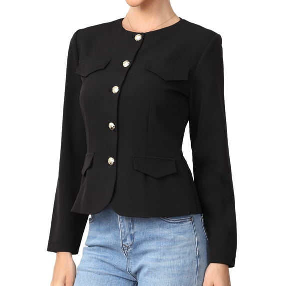 DARING DIVA Women's Collarless Button Down Long Sleeve Blazer Jacket XS Black