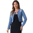 thumbnail image 1 of DARING DIVA Women's Collarless Button Down Long Sleeve Denim Jacket M Light Blue, 1 of 6