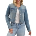 thumbnail image 1 of DARING DIVA Women's Collarless Button Down Long Sleeve Denim Jacket M Vintage Blue, 1 of 7