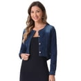 thumbnail image 1 of DARING DIVA Women's Collarless Button Down Long Sleeve Denim Jacket XL Black Blue, 1 of 6