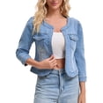 thumbnail image 1 of DARING DIVA Women's Collarless Cardigan 3/4 Sleeve Jean Jacket S Light Blue, 1 of 7