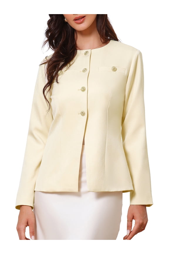 Women's Collarless Long Sleeve Business Jacket Office Suit M Beige