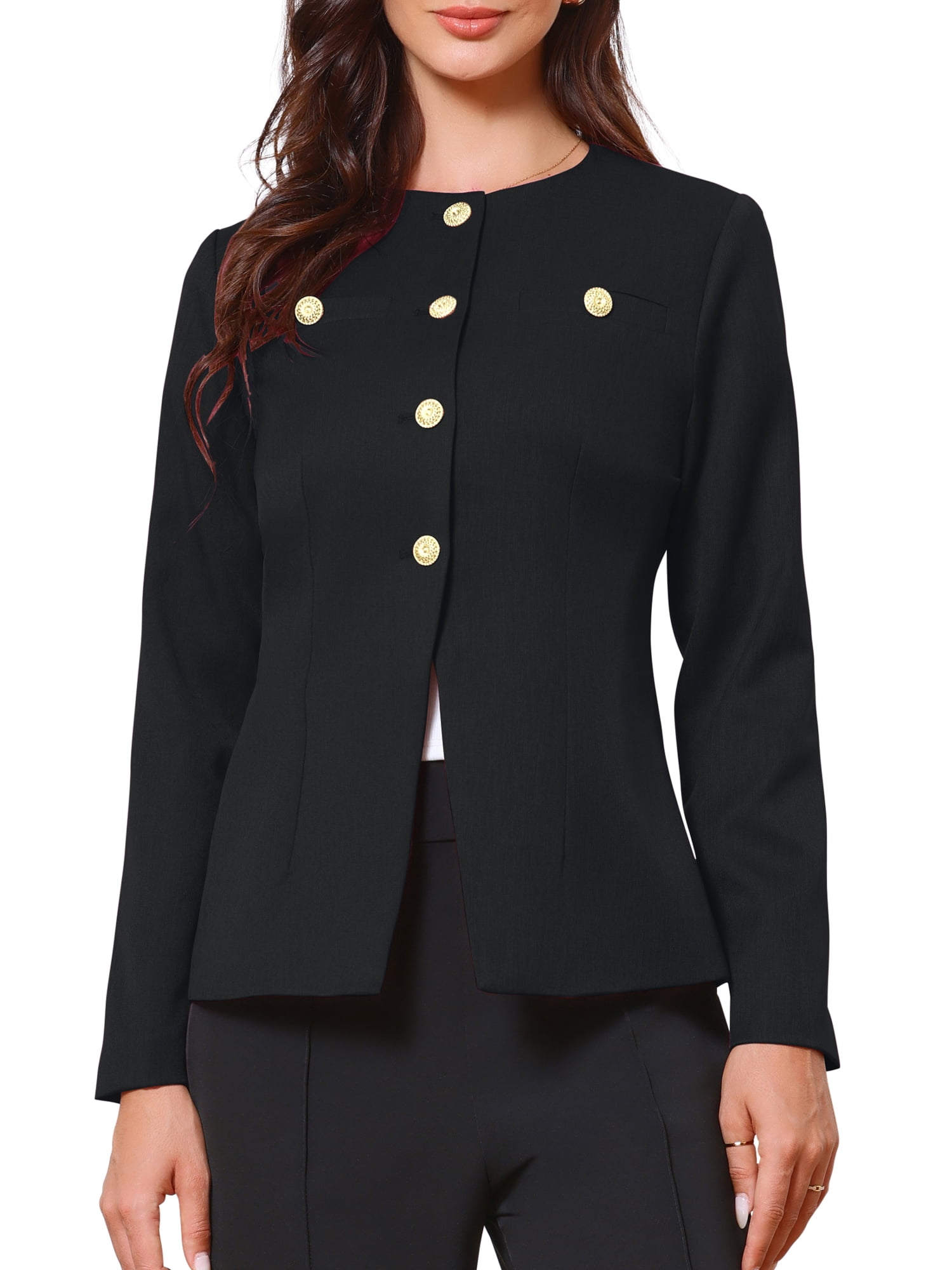 DARING DIVA Women's Collarless Long Sleeve Business Jacket Office Suit M Black