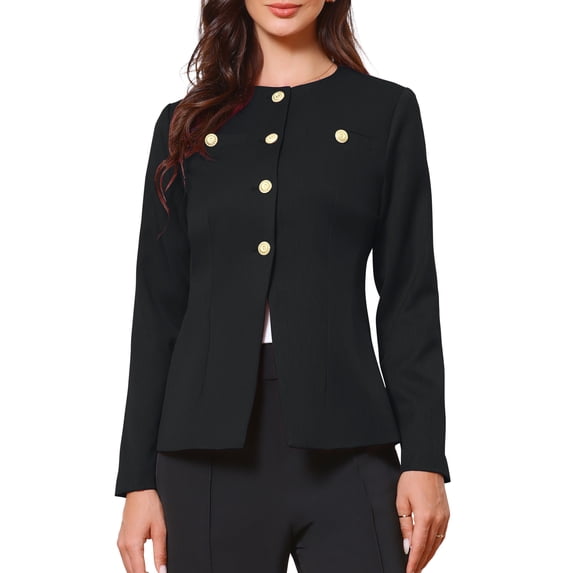 DARING DIVA Women's Collarless Long Sleeve Business Jacket Office Suit S Black