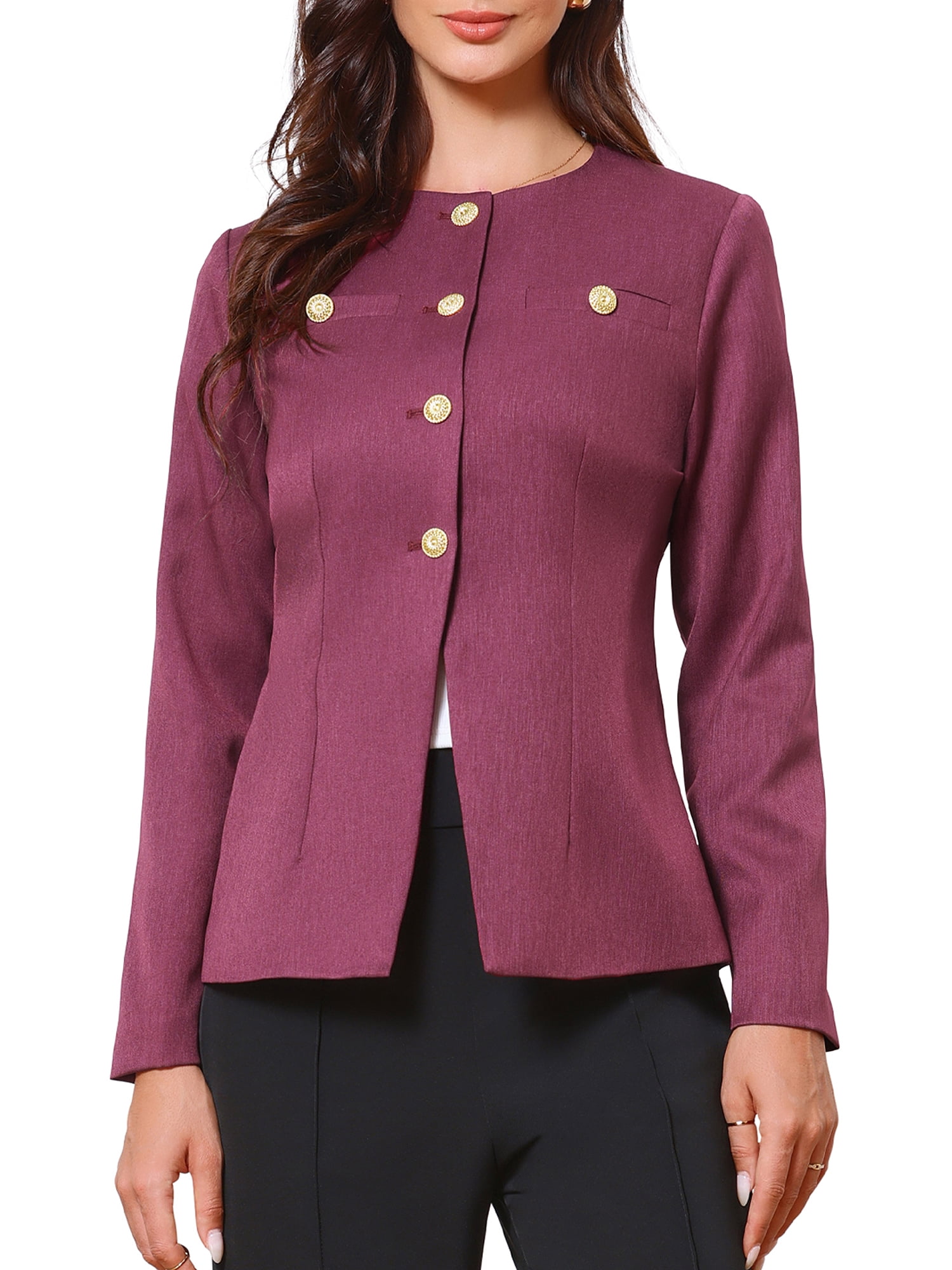 DARING DIVA Women's Collarless Long Sleeve Business Jacket Office Suit S Purple