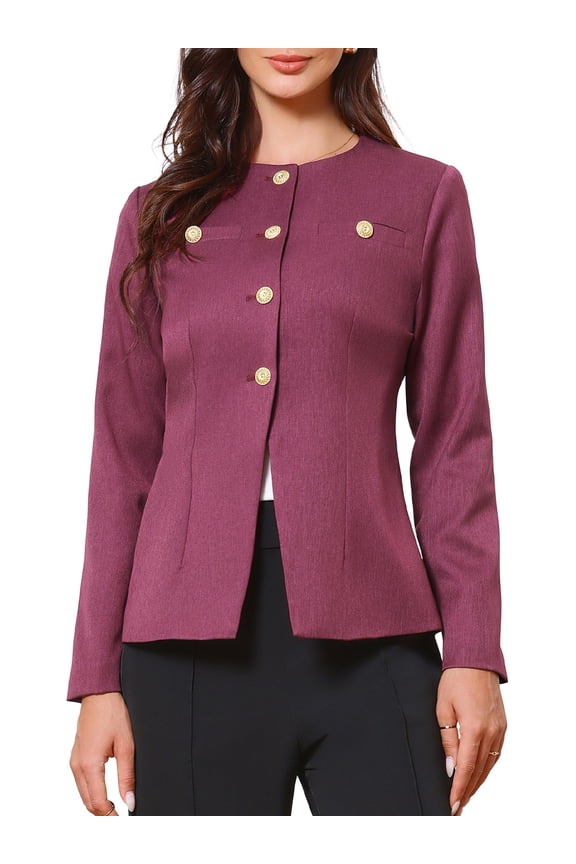 Women's Collarless Long Sleeve Business Jacket Office Suit S Purple