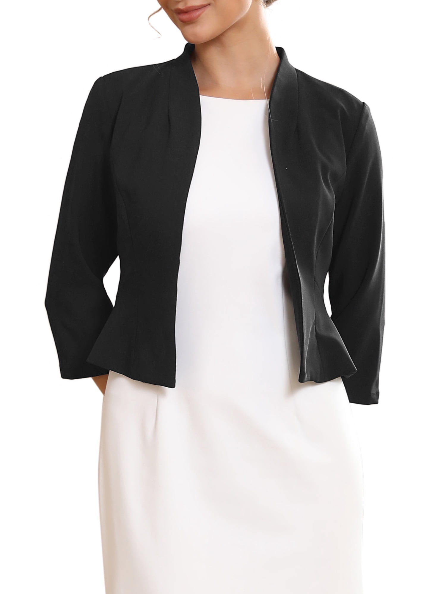 DARING DIVA Women's Collarless Open Front Short Sleeve Cardigan Jacket L Black