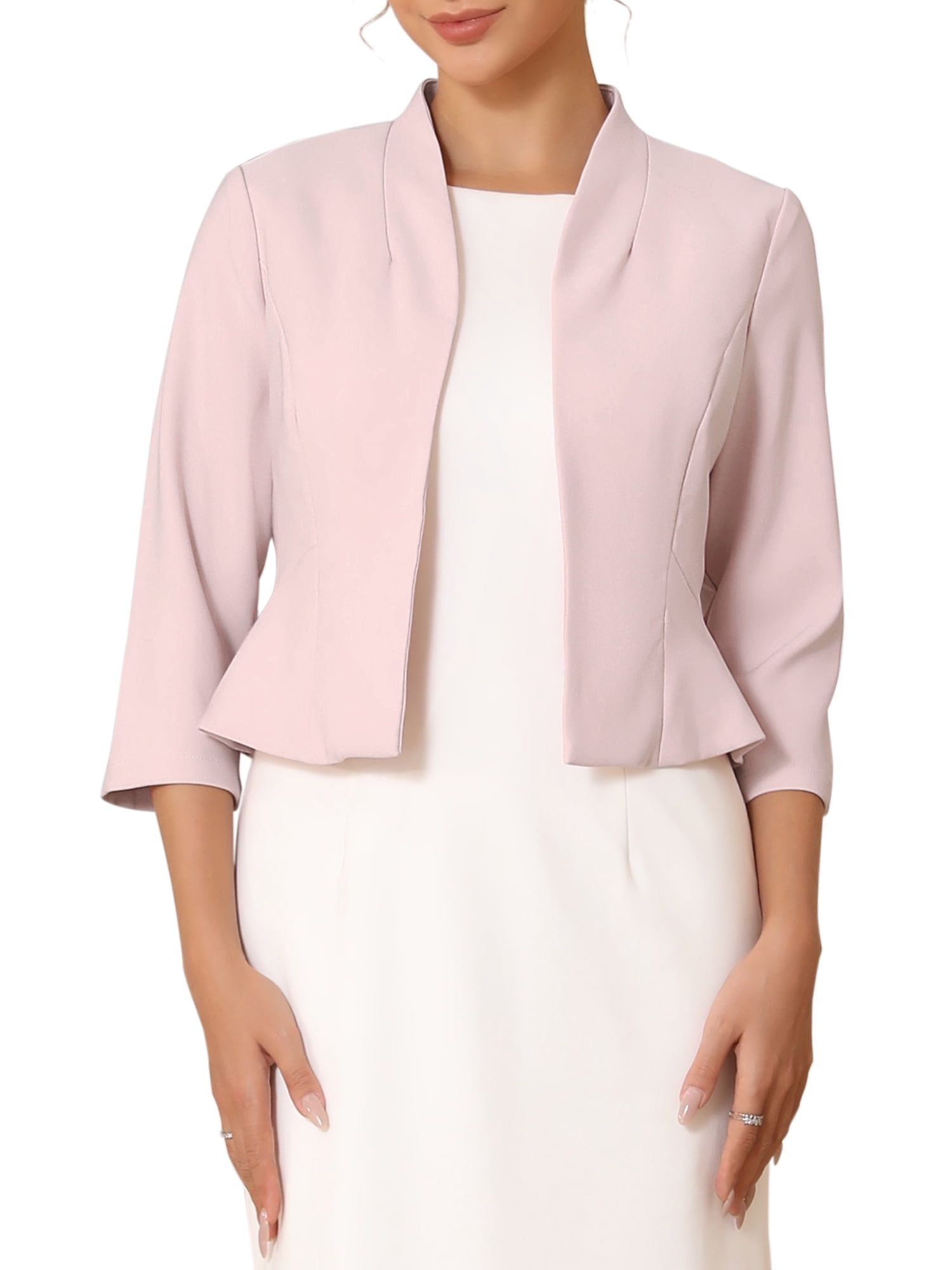 DARING DIVA Women's Collarless Open Front Short Sleeve Cardigan Jacket L Pink