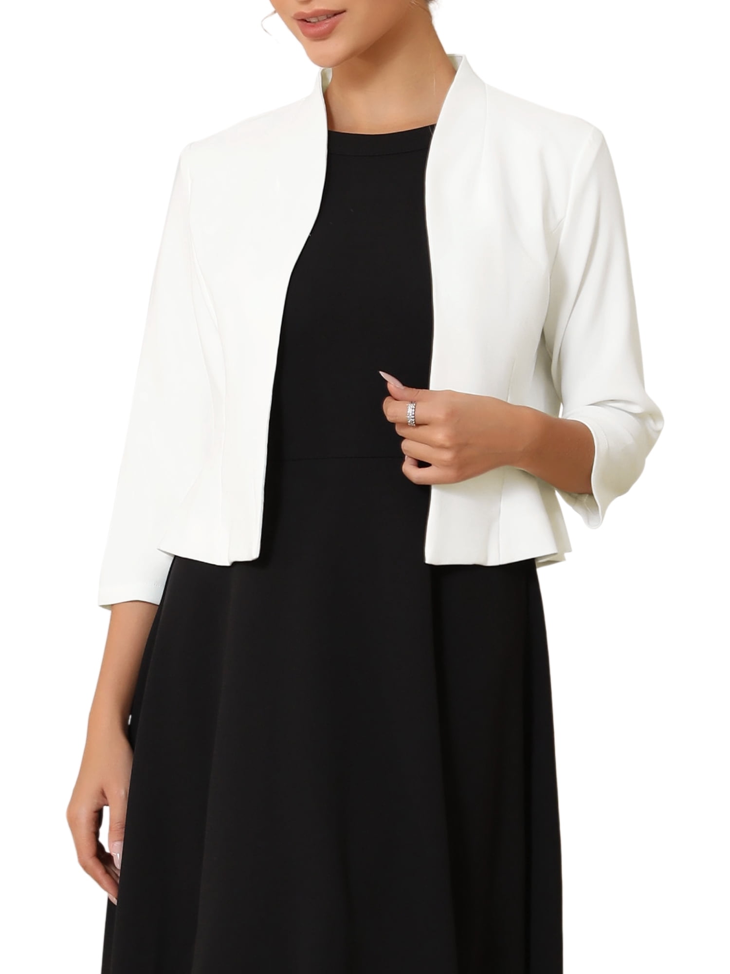 DARING DIVA Women's Collarless Open Front Short Sleeve Cardigan Jacket S White