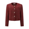 thumbnail image 1 of DARING DIVA Women's Collarless Plaid Button Front Crop Tweed Jacket S Red, 1 of 5