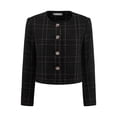 thumbnail image 1 of DARING DIVA Women's Collarless Plaid Button Front Crop Tweed Jacket XL Black, 1 of 5