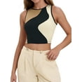 thumbnail image 1 of DARING DIVA Women's Color Block Ribbed Sleeveless Crop Tank Tops S Black Brown, 1 of 7