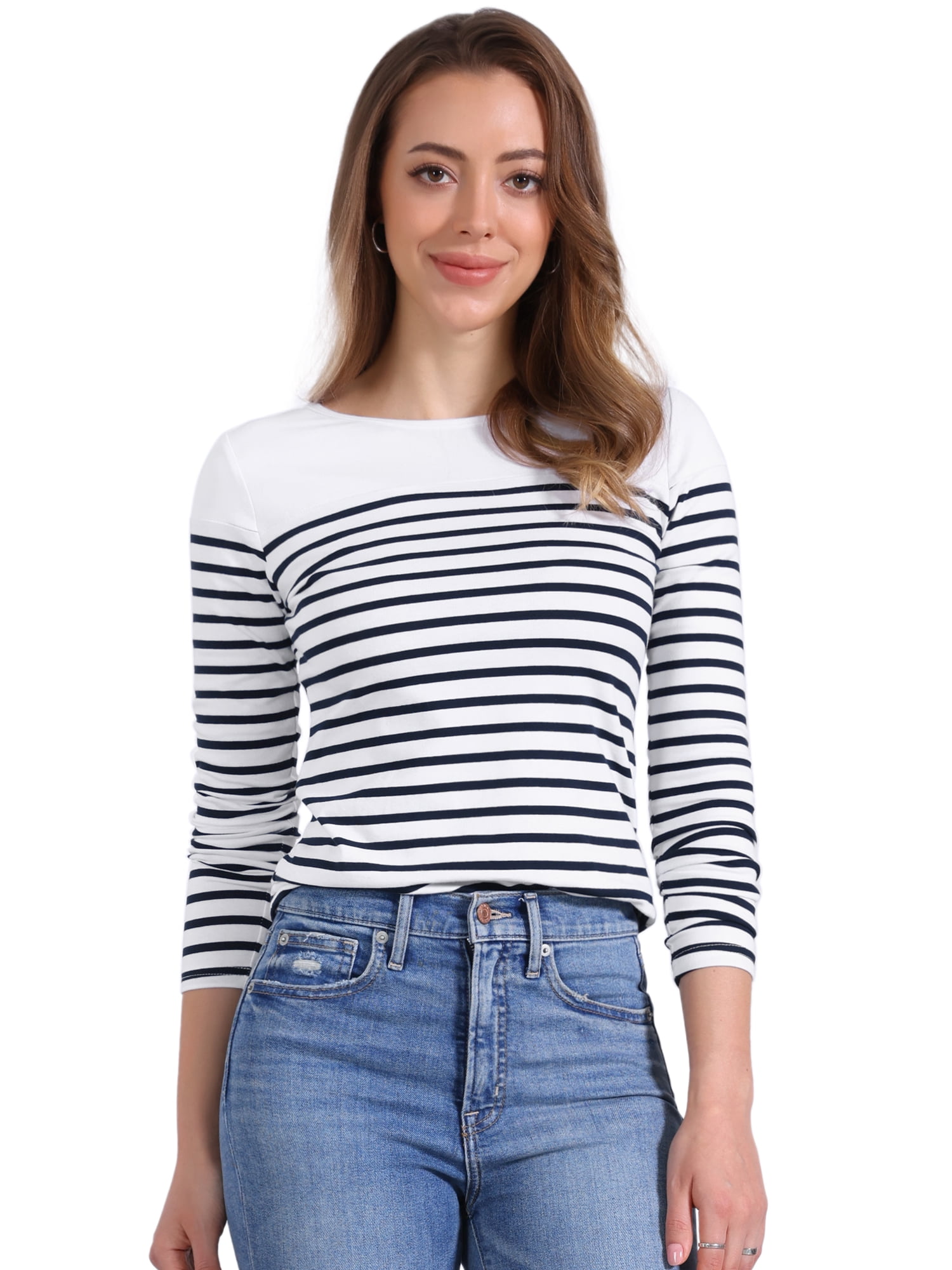 DARING DIVA Women's Color Block Striped Knit Top Long Sleeves T-Shirt 3XL Dark Blue