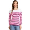 thumbnail image 1 of DARING DIVA Women's Color Block Striped Knit Top Long Sleeves T-Shirt M Red White, 1 of 6