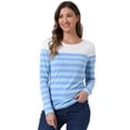 thumbnail image 1 of DARING DIVA Women's Color Block Striped Knit Top Long Sleeves T-Shirt XS Dark Light Blue, 1 of 6