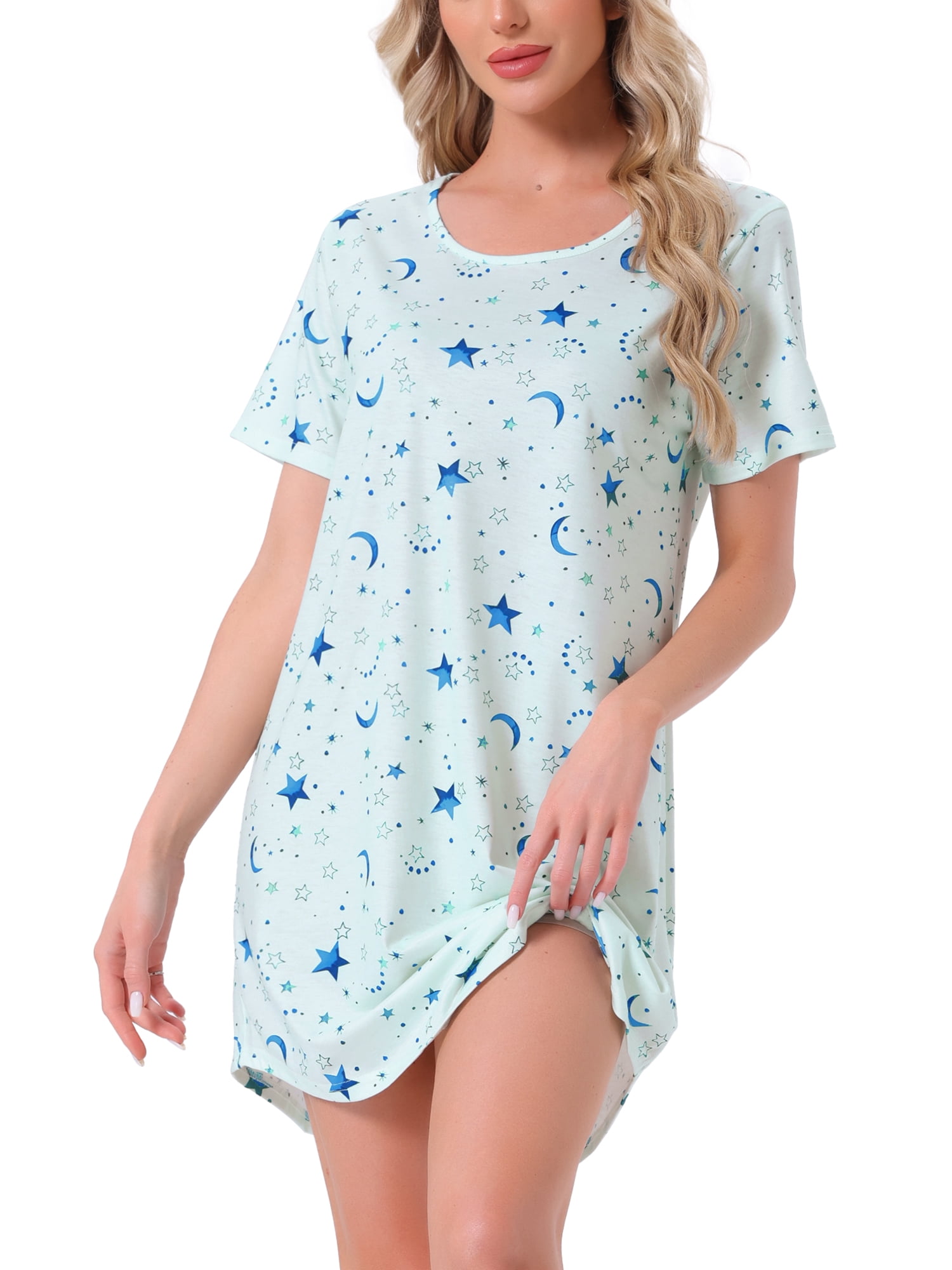DARING DIVA Women's Colorful Striped Short Sleeve Nightgown 2XL Star Moon