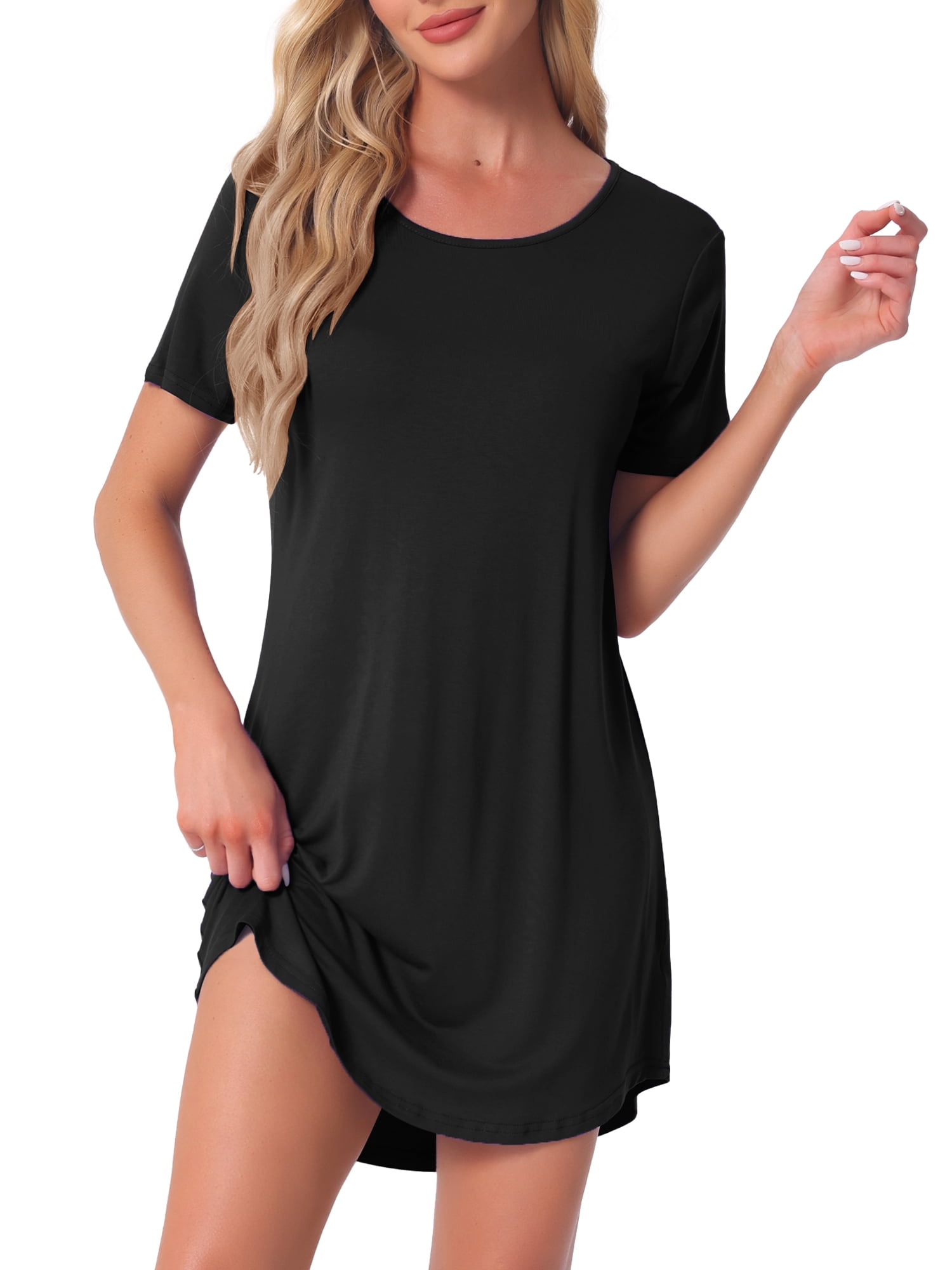 DARING DIVA Women's Colorful Striped Short Sleeve Nightgown L Black