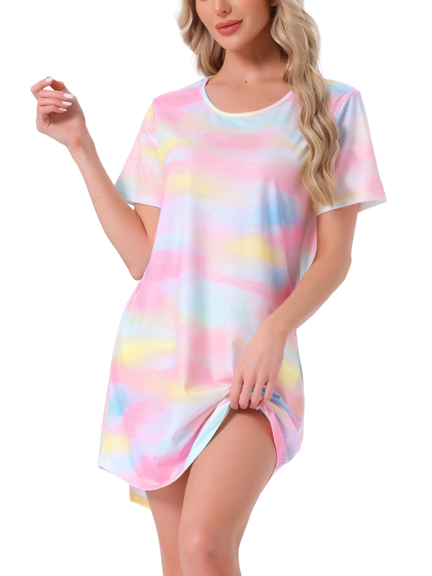 DARING DIVA Women's Colorful Striped Short Sleeve Nightgown S Light Rainbows