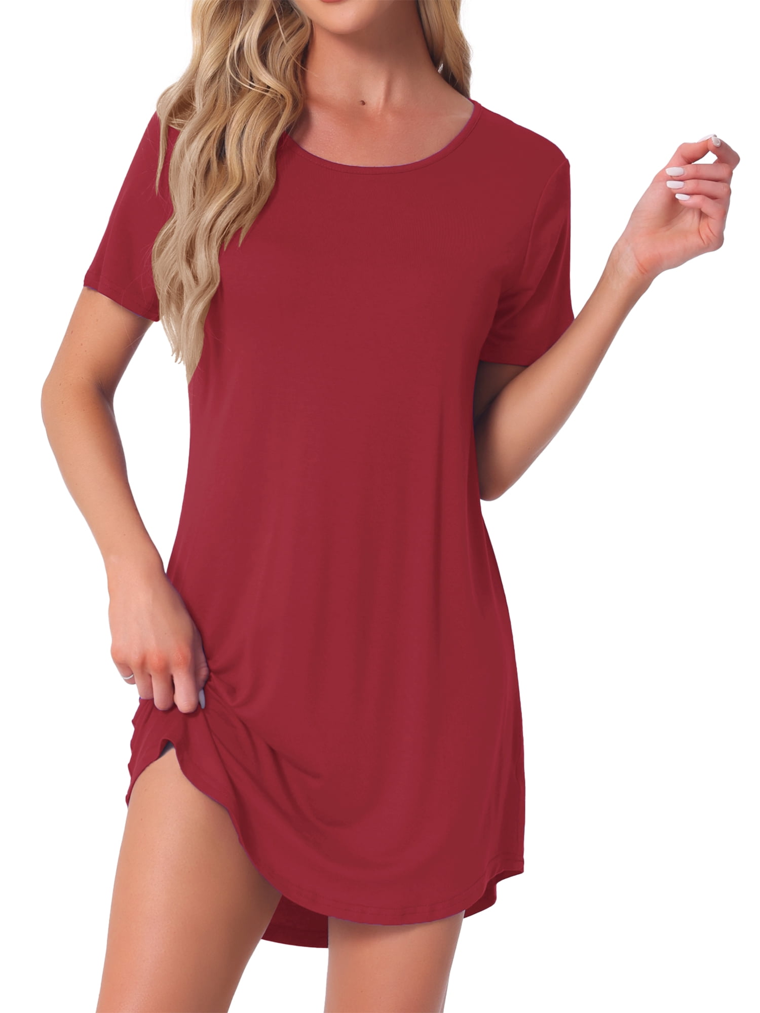 DARING DIVA Women's Colorful Striped Short Sleeve Nightgown XL Burgundy